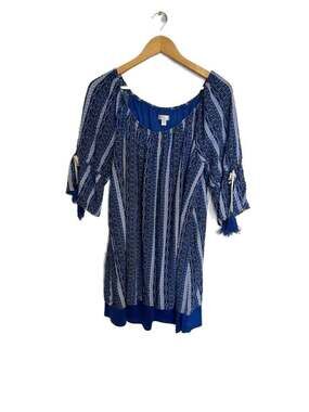 C by Charming Charlie Blue Boho Printed Tassel Sleeve Tunic Dress 1X